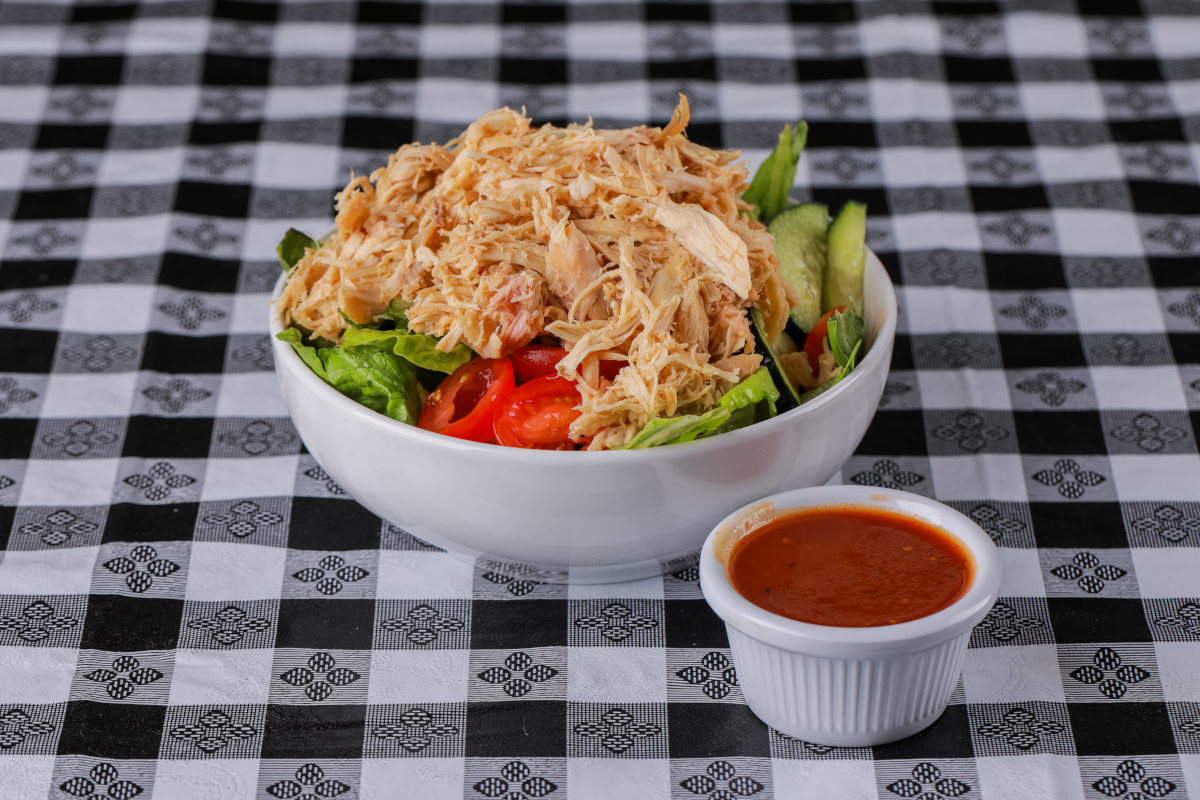 garden salad with shredded chicken